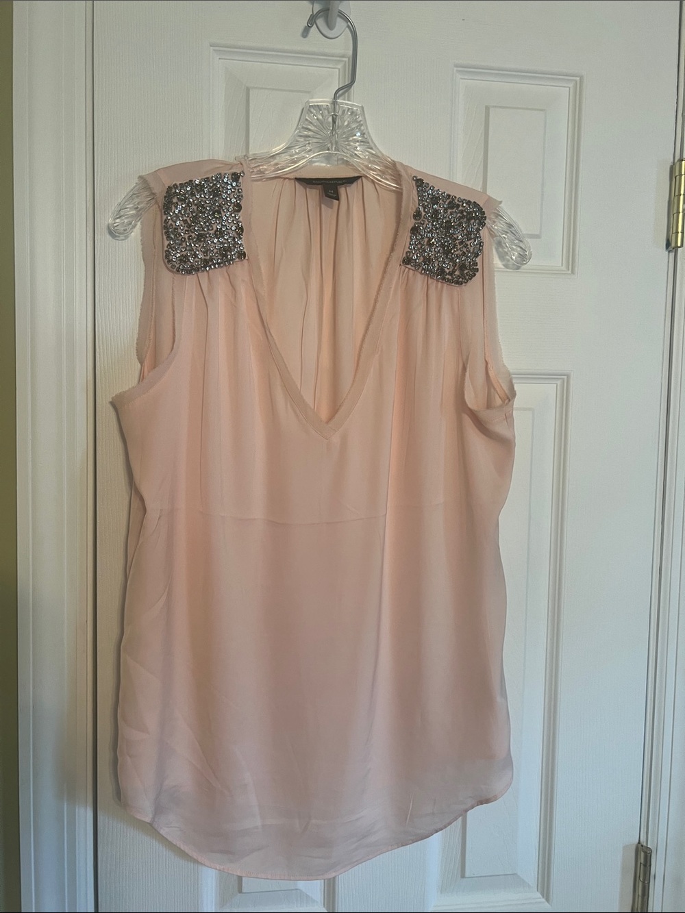 Banana Republic Blush Pink Sleeveless V-Neck top with Beaded Shoulders